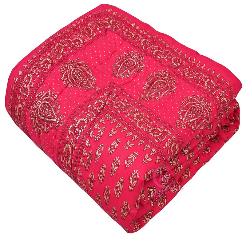 WORLDNEX 400 TC Pure Cotton Traditional Rajasthani Floral Design with Gold Printed Jaipuri QuiltRazaiRajai Light Weight Single Bed 60 x 90 Inch Design 7 - Image 4