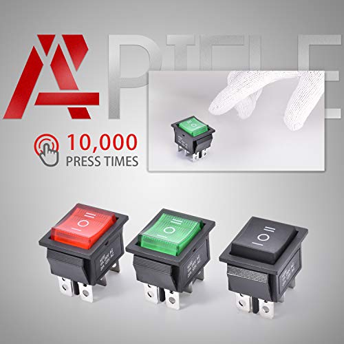 APIELE 3Pcs 3 Position Rocker Toggle Switch DPDT 6 Pin AC 125V/10A 250V/16A ON-Off-ON with LED Light KCD2-203N (Green) - Image 5