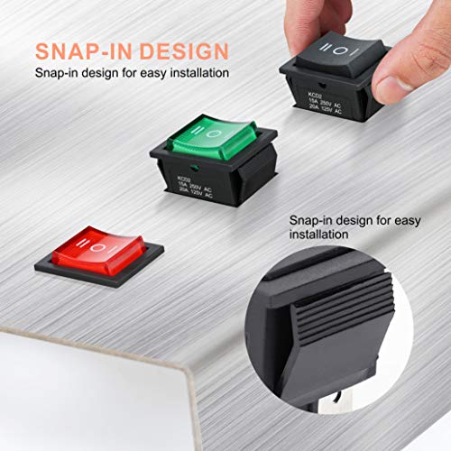 APIELE 3Pcs 3 Position Rocker Toggle Switch DPDT 6 Pin AC 125V/10A 250V/16A ON-Off-ON with LED Light KCD2-203N (Green) - Image 4
