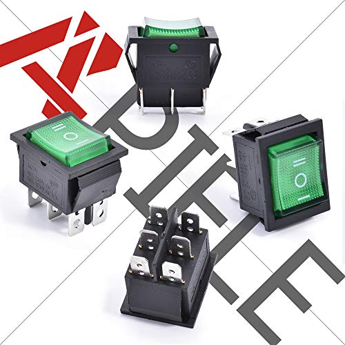 APIELE 3Pcs 3 Position Rocker Toggle Switch DPDT 6 Pin AC 125V/10A 250V/16A ON-Off-ON with LED Light KCD2-203N (Green) - Image 3