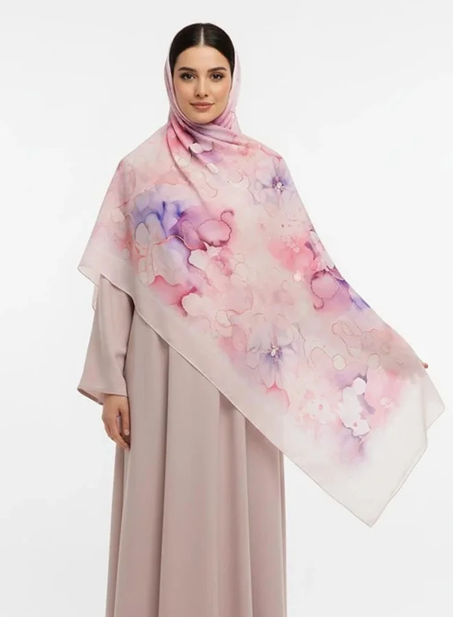 lamha abaya Watery Flour Scarf – Chiffon with a Watercolor Pattern