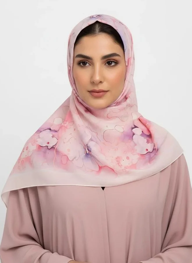 lamha abaya Watery Flour Scarf – Chiffon with a Watercolor Pattern