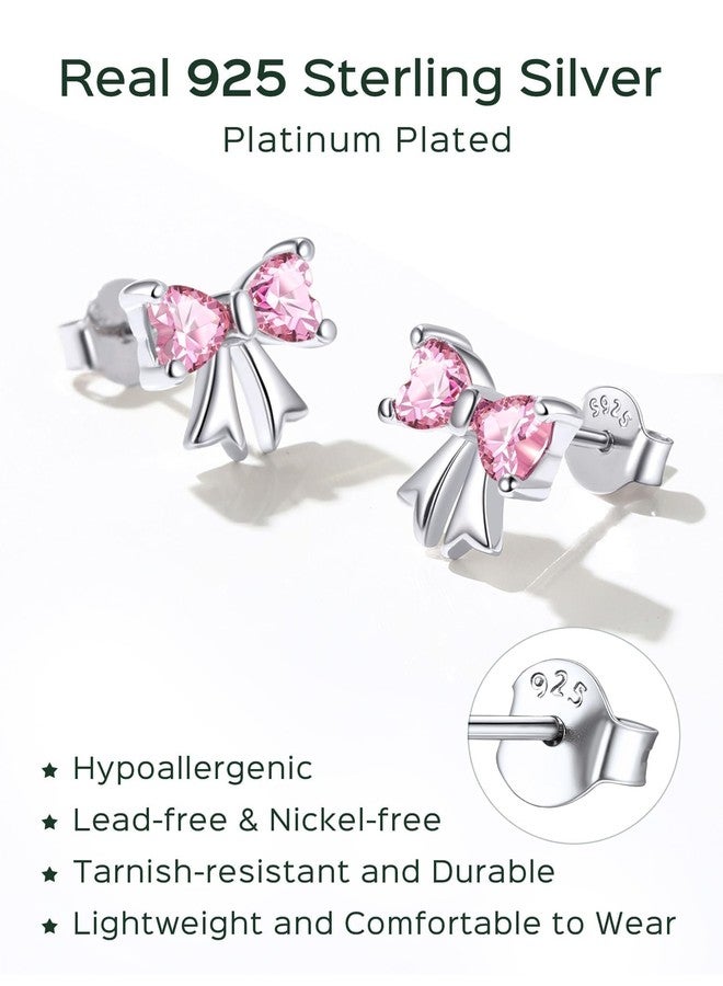ChicSilver Pink Bow Earrings October Birthstone Stud Earrings for Women Hypoallergenic Pink Stud Earring Birthstone Jewelry - Image 4