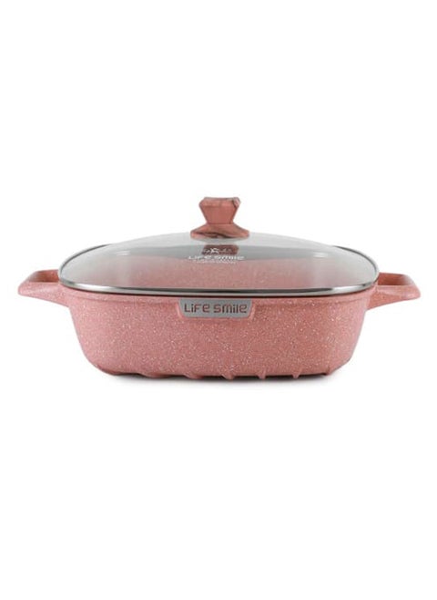 28cm (4.5 Liter) Square Frying Pan - Aluminum Shallow Pot With Glass Lid Multi Layer Non-Stick Granite Coating