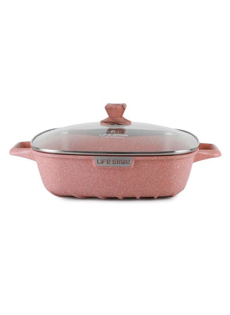 28cm (4.5 Liter) Square Frying Pan - Aluminum Shallow Pot With Glass Lid Multi Layer Non-Stick Granite Coating