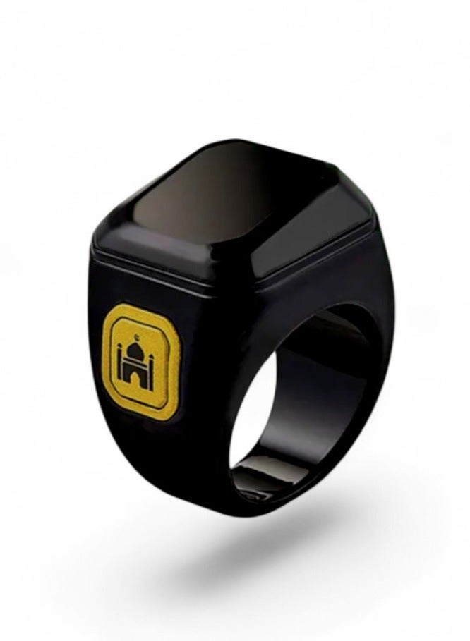 جولدن أروز خاتم الكتروني للتسبيح مصمم لتلبية احتياجات المسلمين لتذكيرات و التسبيح وأوقات الصلاة.مع شاشه OLED مقاس وبرنامج تتبع التسبيح ومواقيت الصلوات  مقاسات مختليفة -اسود - Image 1