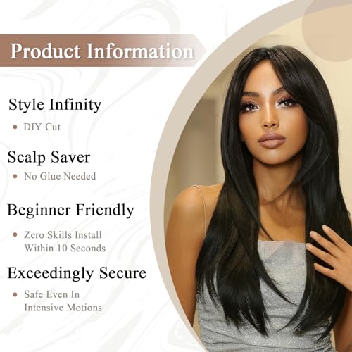 Allbell Long Black Wig with Bangs Straight Layered Wig for Women Natural Looking Heat Resistant Synthetic Hair Repalcement for Daily Cosplay Use - Image 2