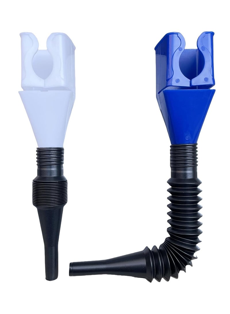 Bukela Funnels for Automotive Use,2pcs Retractable Auto Fuel Funnel,Snap on Oil Funnel for Oil Change and Cars with Water,Gasoline,Coolant, Blue,White  - Image 1