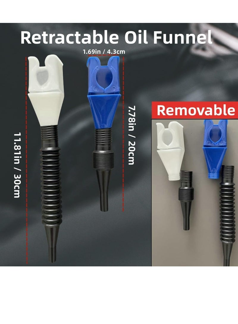 Bukela Funnels for Automotive Use,2pcs Retractable Auto Fuel Funnel,Snap on Oil Funnel for Oil Change and Cars with Water,Gasoline,Coolant, Blue,White  - Image 2