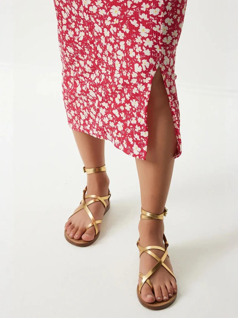 السعادة في إسطنبول ISTANBUL Floral Ribbed Bodycon Midi Dress with Slit