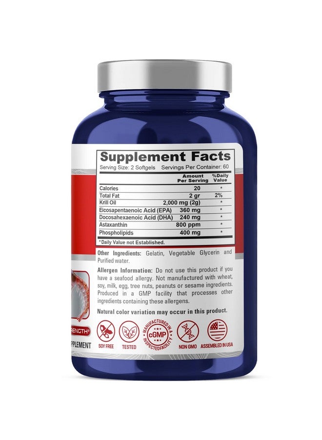 NusaPure Antarctic Krill Oil 2000 mg 120 Softgels, Omega-3 EPA 360mg, DHA 240mg, Soyfree Astaxanthin Supplement Sourced from Krill 800ppm - Image 2