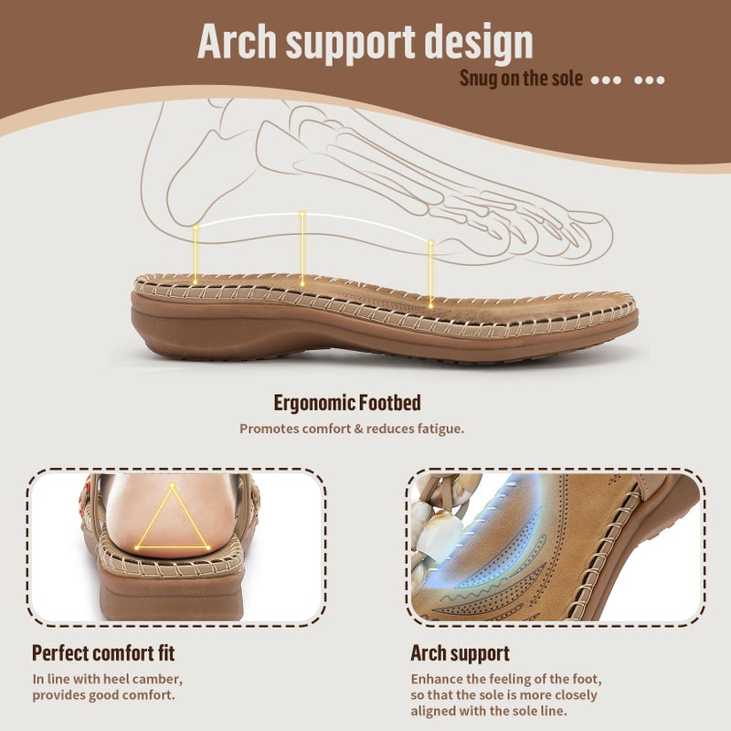 Littleplum Women Sandals Arch Support Handmade Bohemian Braided Flat Sandals Comfort Walking Beach Ankle Elastic Summer Shoes Fashion Apricot Size 8.5 - Image 3