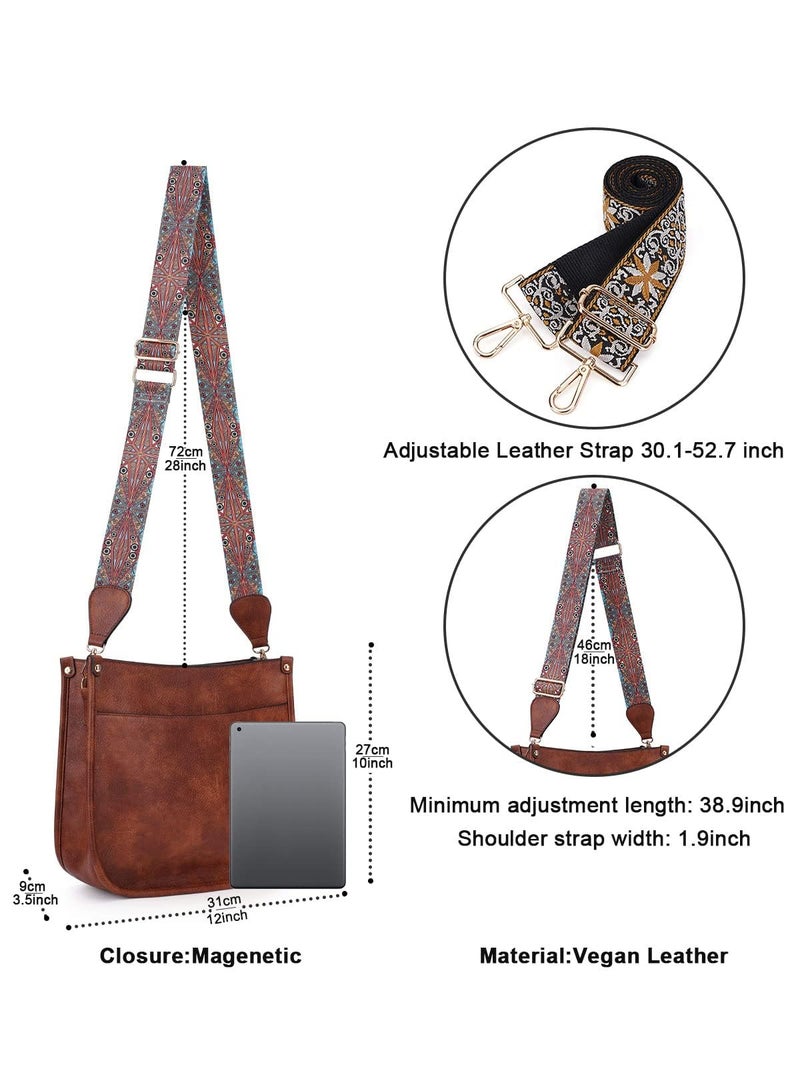 Caitina Cross Body Bag Vegan Leather Hobo Handbags Designer Crossbody Purses Bucket Bag For Women with 2 Adjustable Strap(Dark Brown) - Image 4