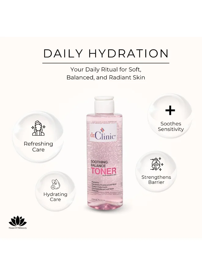 dr.Clinic DR. CLINIC | Prebiotic Toner Soothing Balance | Hydrating & Calming Facial Tonic | Enriched with Aloe Vera, Witch Hazel & Prebiotics | For Dry & Sensitive Skin | 200 ml