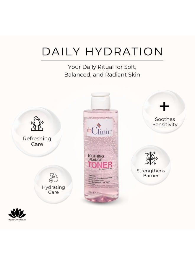 dr.Clinic DR. CLINIC | Prebiotic Toner Soothing Balance | Hydrating & Calming Facial Tonic | Enriched with Aloe Vera, Witch Hazel & Prebiotics | For Dry & Sensitive Skin | 200 ml - Image 2