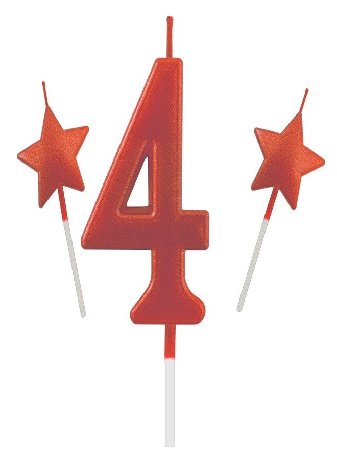 Willcan 2.75in Tall Red Number 4 Birthday Candles, Glitter Happy Birthday Cake Cupcake Toppers Decoration and Celebrating for Adults/Kids Party Baking (2.75in Red Number 4) - Image 1