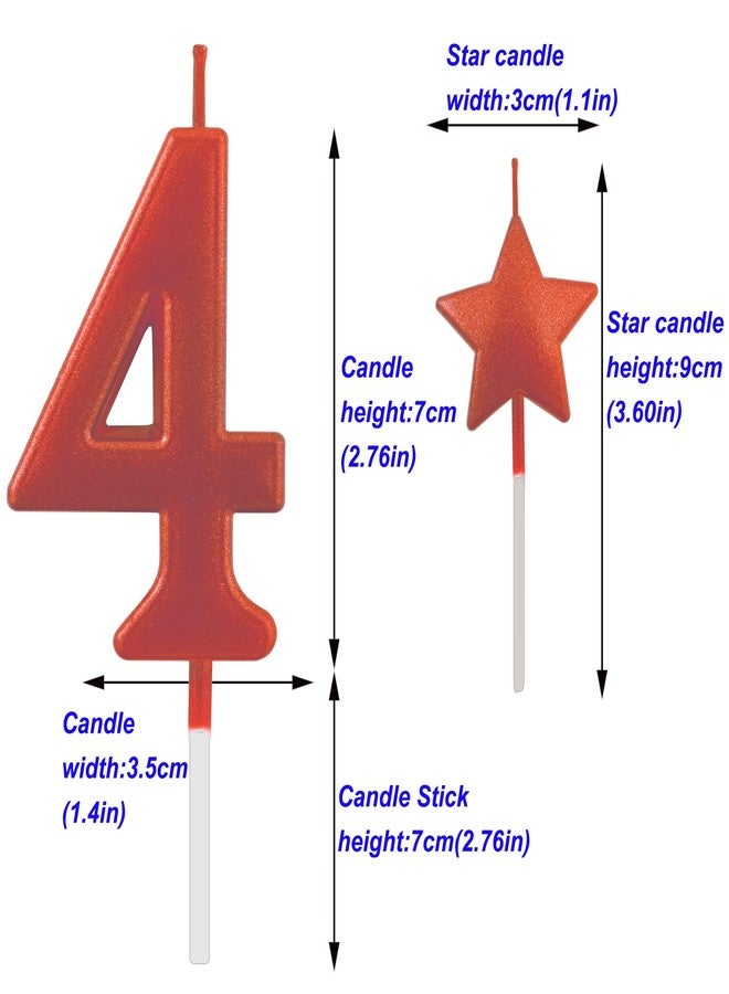 Willcan 2.75in Tall Red Number 4 Birthday Candles, Glitter Happy Birthday Cake Cupcake Toppers Decoration and Celebrating for Adults/Kids Party Baking (2.75in Red Number 4) - Image 2