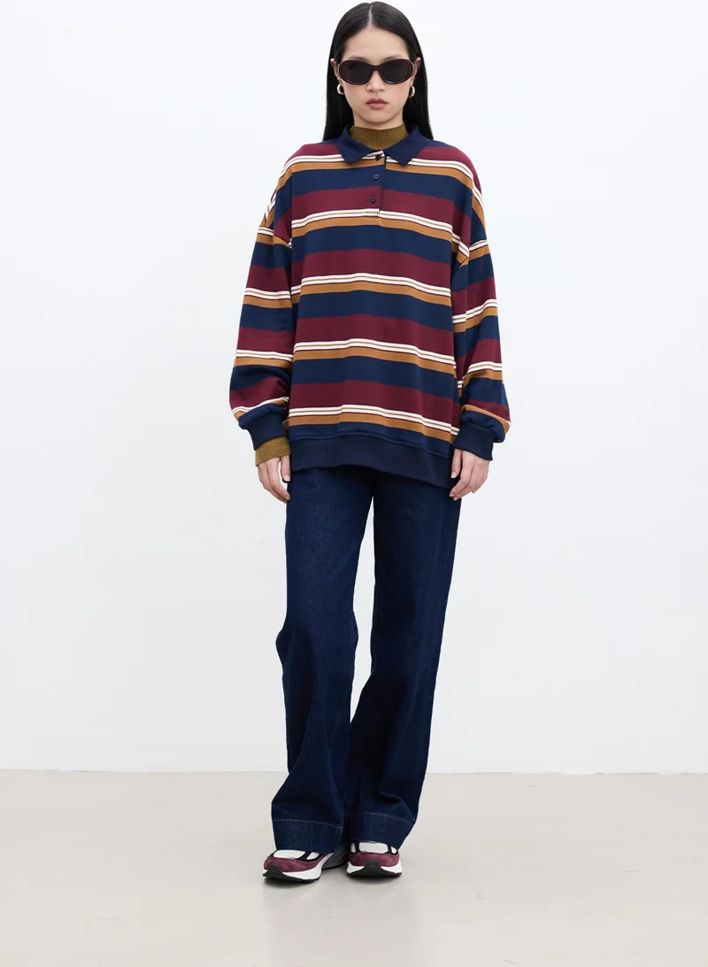 Manuka Polo Neck Oversize Sweatshirt Claret Red