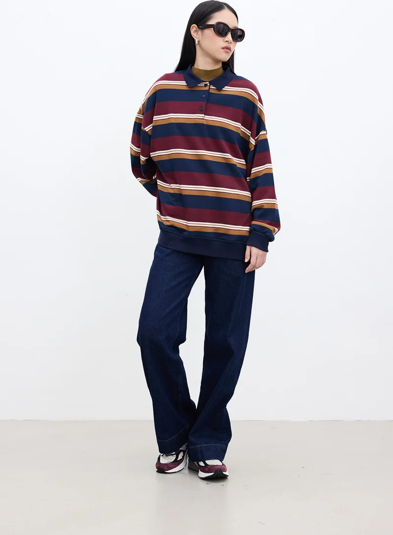 Manuka Polo Neck Oversize Sweatshirt Claret Red