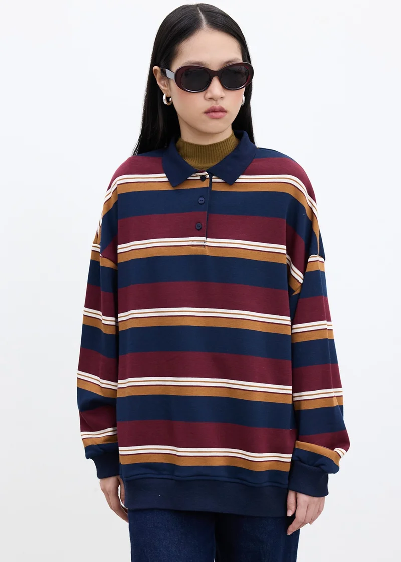 Manuka Polo Neck Oversize Sweatshirt Claret Red