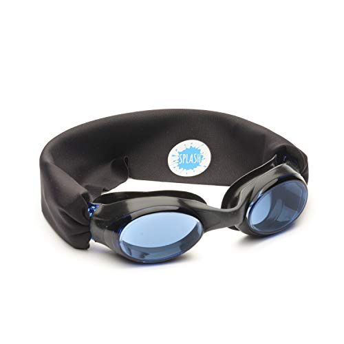 Splash Place SWIM KIDS GOGGLES with Fabric Strap - MIDNIGHT | Fun & Comfortable - Tangle-Free, Swimming Goggles for Kids, Comfy Fabric Strap Goggles - Won't Pull Your Hair - High Visibility Anti-Fog Lenses - Black Goggles for Swimming - Image 1
