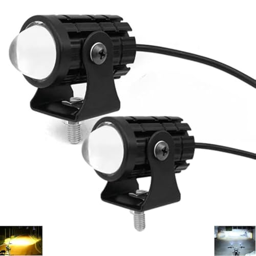 Autozap Mini Driving Fog Light Lamp Projector lens Spotlight Led Motorcycle Headlight Two Colors Motorbike Lighting System (12V, 30W) for Bike, car, tuck, van, tractor Pack of 2 White, Yellow - Image 1