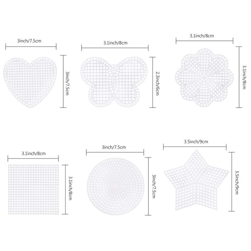 Pllieay مجموعة قماش بلاستيكي شبكي من بلياي 60 قطعة - 6 أشكال، قماش شفاف 3 بوصة، 12 لون من خيوط الأكريليك وأدوات للتطريز، الحياكة ومشاريع الكروشيه - Image 2