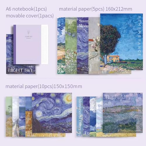 The AutoStory Galaxy Scrapbook Kit A6 Junk Journal Notebook Aesthetic Universe Stickers Space Collage Paper Washi Tape DIY Craft Art Diary Material Set Gift Teens Girls (The Starry Night, Purple) - Image 2