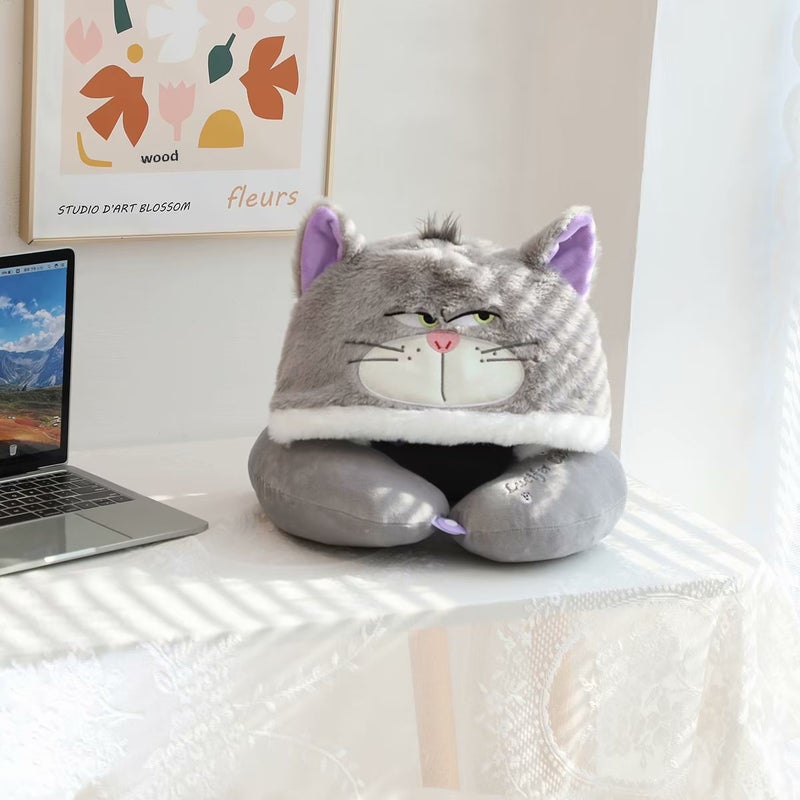 Cute Hooded Neck Pillow for Travel and Office Cat
