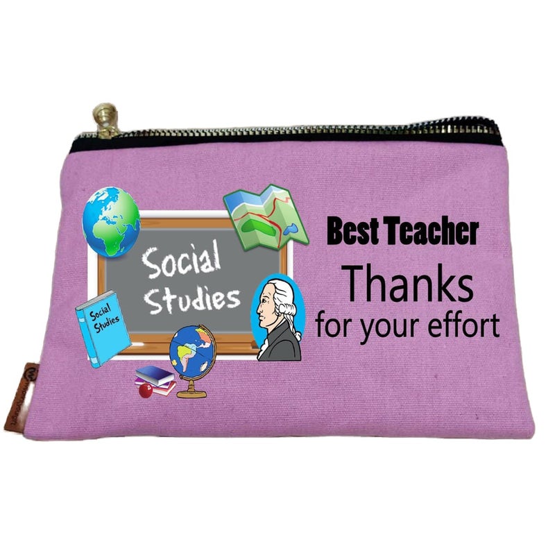 Teacher kit, Pencil case for teacher, stationary holder and organizer, Pink, Social studies, gift for teacher, هدايا للمدرسات - Image 1
