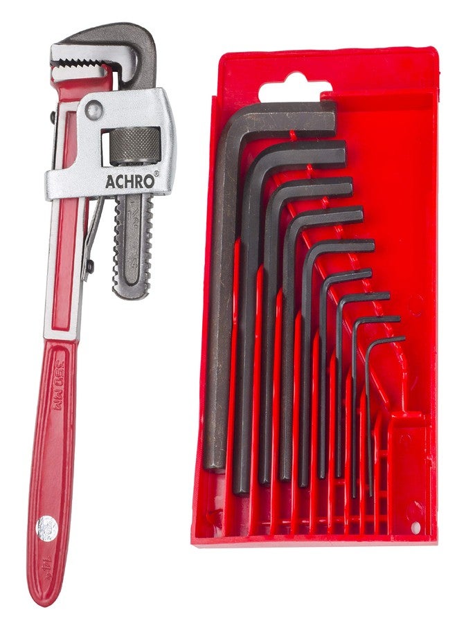 ACHRO 910 Universal Hex Tool Kit Pack of 2 (Contains - 14 Inch Heavy Duty Pipe Wrench + 9 Pcs Allen Key Set) - Image 1
