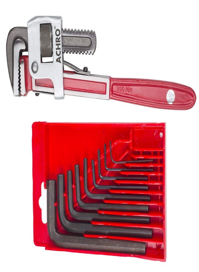 ACHRO 910 Universal Hex Tool Kit Pack of 2 (Contains - 14 Inch Heavy Duty Pipe Wrench + 9 Pcs Allen Key Set) - Image 2