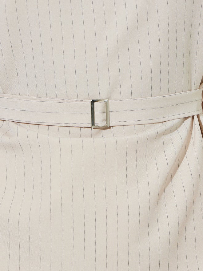 Styli Beige Pinstripe Blouse with Belt - Image 3