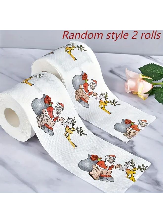 Christmas Santa Design Toilet Paper 2 Rolls Random Style Festive Tissue - Image 1
