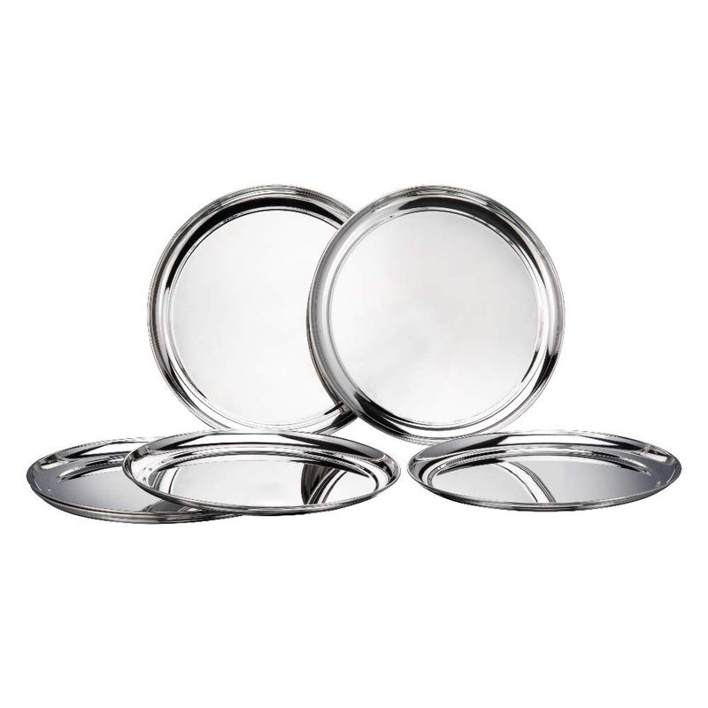 VINOD Kraft Stainless Steel Dinner Plate Set of 6 (28cm) | Rajbhog Thali with Mirror Finish | Food-Grade, Durable & BPA-Free Steel Plates for Dining & Serving | Dishwasher Safe | 2-Year Warranty – Silver  - Image 1