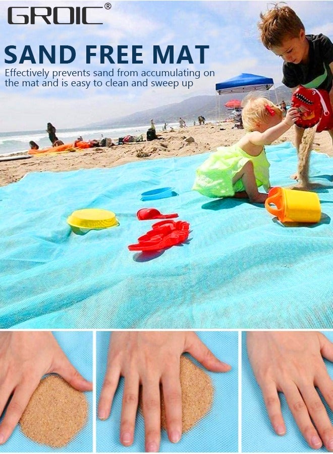 GROIC سجادة شاطئ خالية من الرمال مقاس 79 × 79 بوصة مع 4 قطع من المسامير الأرضية، بطانية سحرية مقاومة للرمال، تجف بسرعة، سهلة التنظيف، سجادة مقاومة للماء، تتجنب الرمال والأوساخ والعشب، تحافظ على كل شيء نظيفًا - Image 2