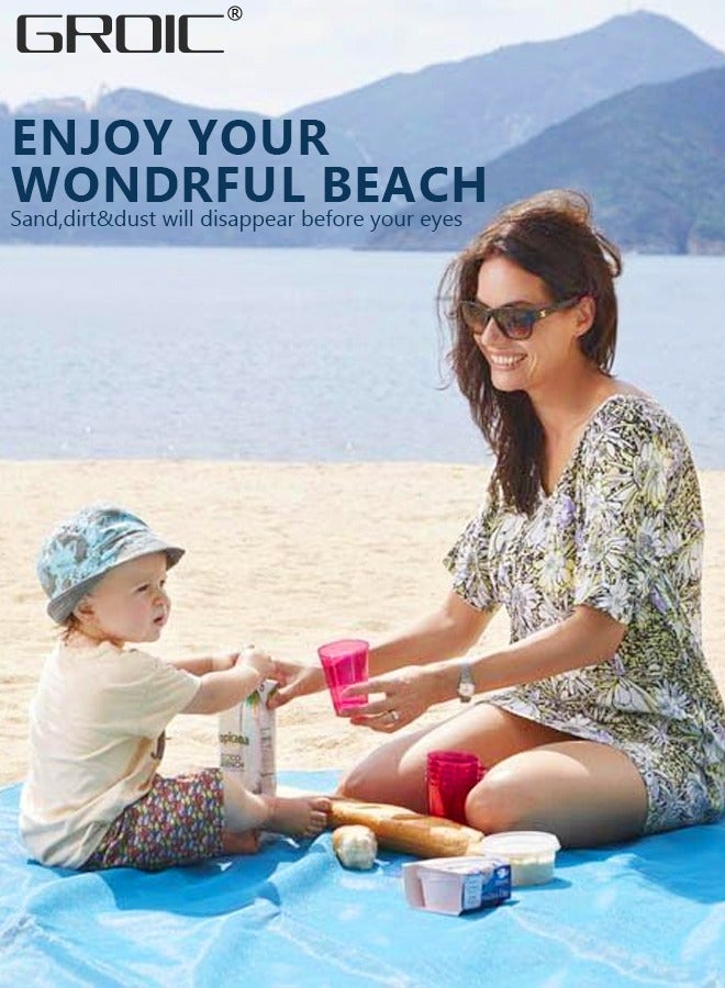 GROIC سجادة شاطئ خالية من الرمال مقاس 79 × 79 بوصة مع 4 قطع من المسامير الأرضية، بطانية سحرية مقاومة للرمال، تجف بسرعة، سهلة التنظيف، سجادة مقاومة للماء، تتجنب الرمال والأوساخ والعشب، تحافظ على كل شيء نظيفًا - Image 3