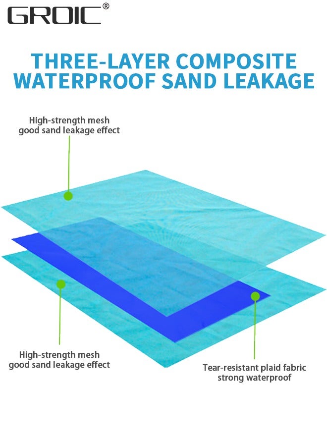 GROIC سجادة شاطئ خالية من الرمال مقاس 79 × 79 بوصة مع 4 قطع من المسامير الأرضية، بطانية سحرية مقاومة للرمال، تجف بسرعة، سهلة التنظيف، سجادة مقاومة للماء، تتجنب الرمال والأوساخ والعشب، تحافظ على كل شيء نظيفًا - Image 5