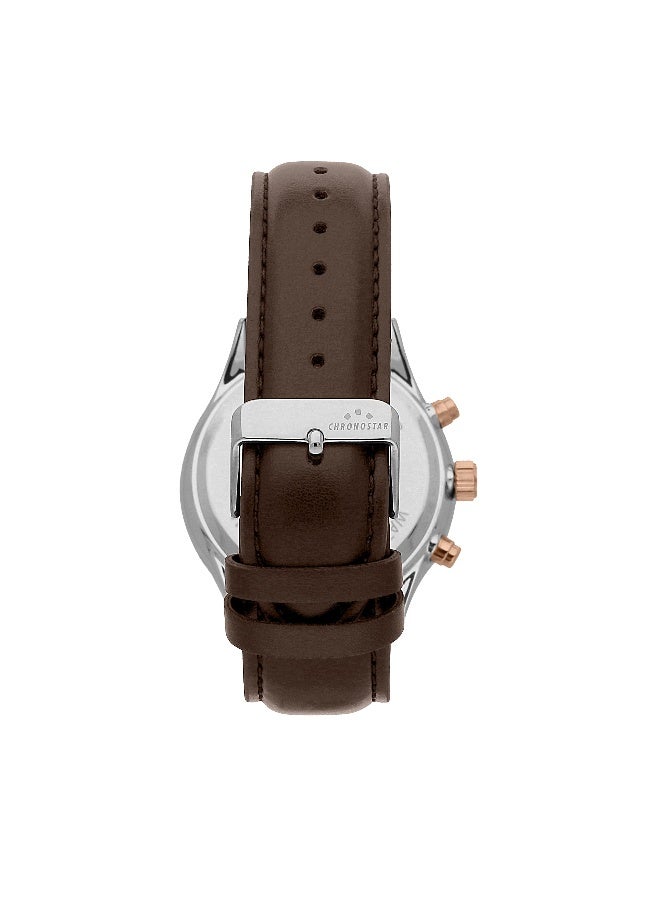 Chronostar Men's Blue Round Analog Dial with Brown Leather Band Watch - 44mm - R3751300004 - Image 4