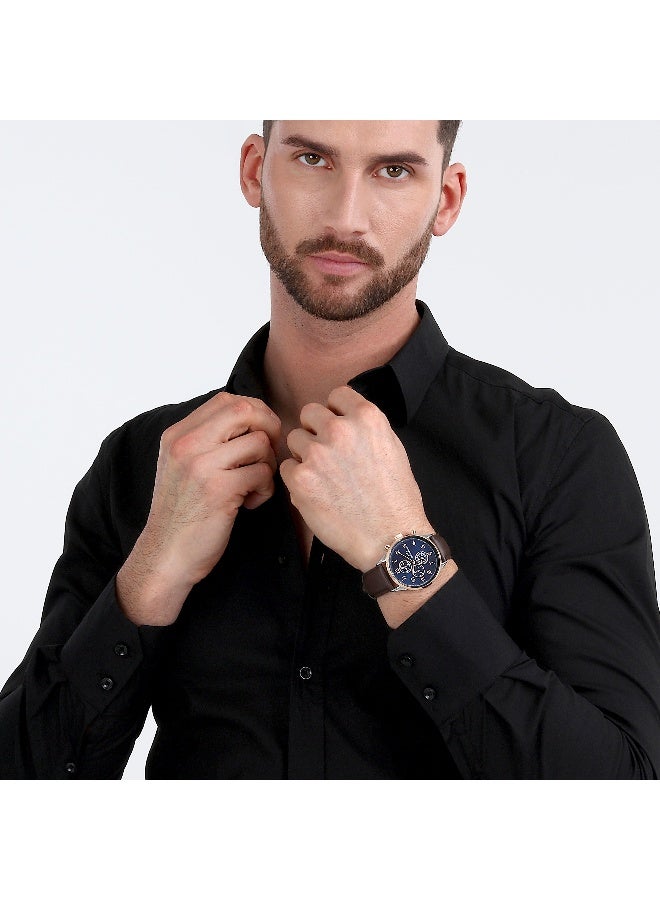 Chronostar Men's Blue Round Analog Dial with Brown Leather Band Watch - 44mm - R3751300004 - Image 5