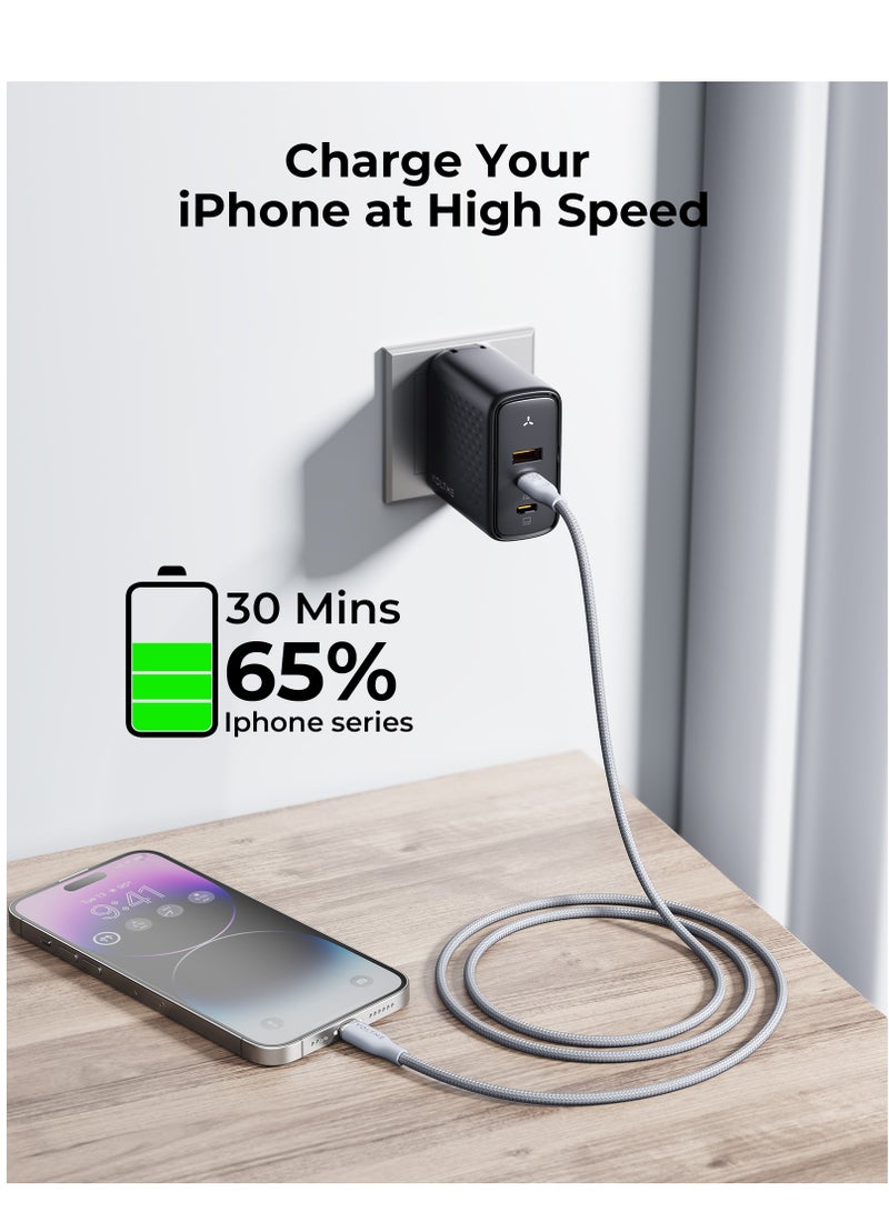 VOLTME USB-C to Lightning Cable 30W PD Fast Charging, Rugged Double Nylon Braided, 2m/6.6ft, Hi-Speed ​​USB 2.0 Data Transfer 480Mbps, Durable Charging Cord Compatible with iPhone 14, 14 Plus, 14 Pro, 14 Pro Max, iPhone 13, 13 Pro, 12, 11, XS, SE, iPad 9, & More Devices (Grey) - Image 2