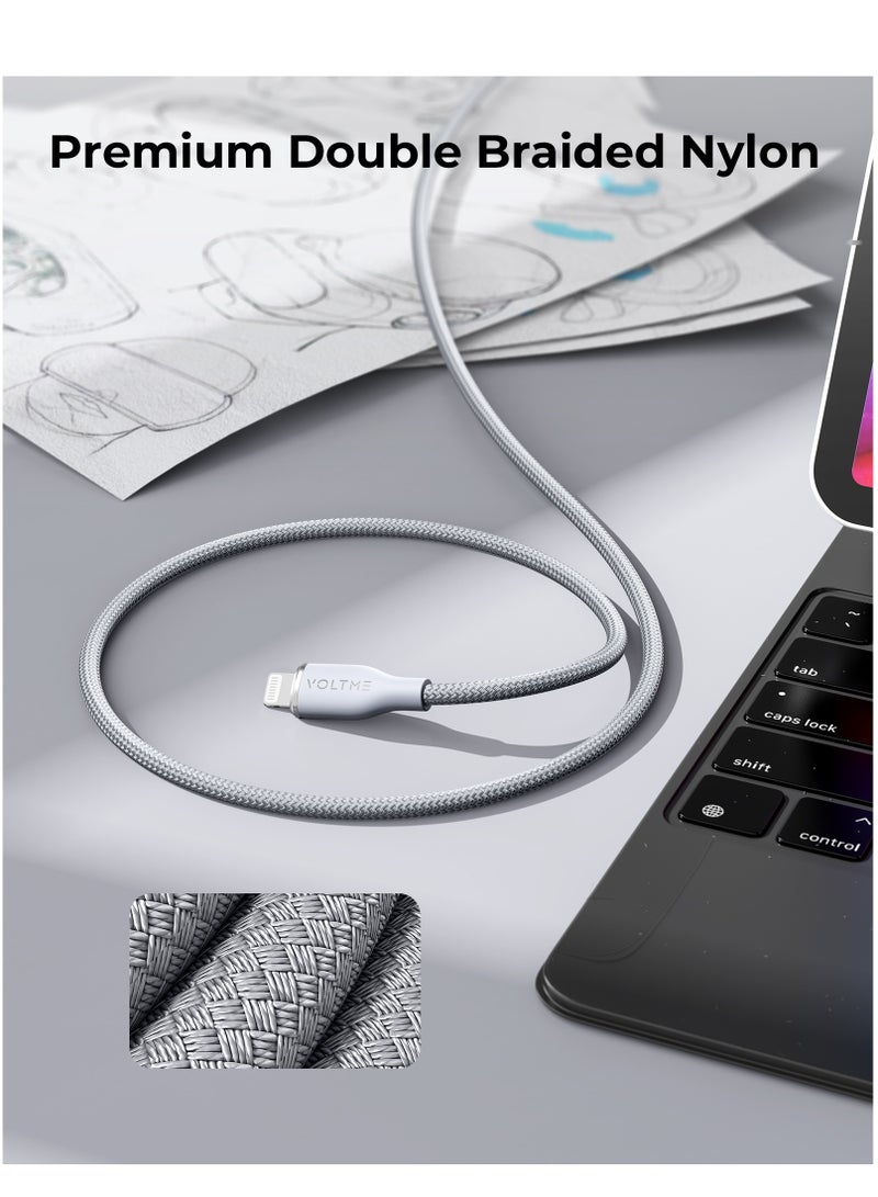 VOLTME USB-C to Lightning Cable 30W PD Fast Charging, Rugged Double Nylon Braided, 2m/6.6ft, Hi-Speed ​​USB 2.0 Data Transfer 480Mbps, Durable Charging Cord Compatible with iPhone 14, 14 Plus, 14 Pro, 14 Pro Max, iPhone 13, 13 Pro, 12, 11, XS, SE, iPad 9, & More Devices (Grey) - Image 4