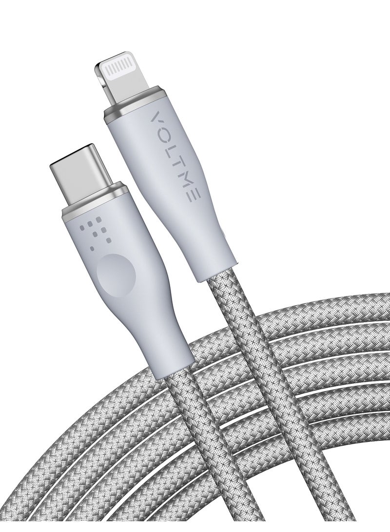 VOLTME USB-C to Lightning Cable 30W PD Fast Charging, Rugged Double Nylon Braided, 2m/6.6ft, Hi-Speed ​​USB 2.0 Data Transfer 480Mbps, Durable Charging Cord Compatible with iPhone 14, 14 Plus, 14 Pro, 14 Pro Max, iPhone 13, 13 Pro, 12, 11, XS, SE, iPad 9, & More Devices (Grey) - Image 1