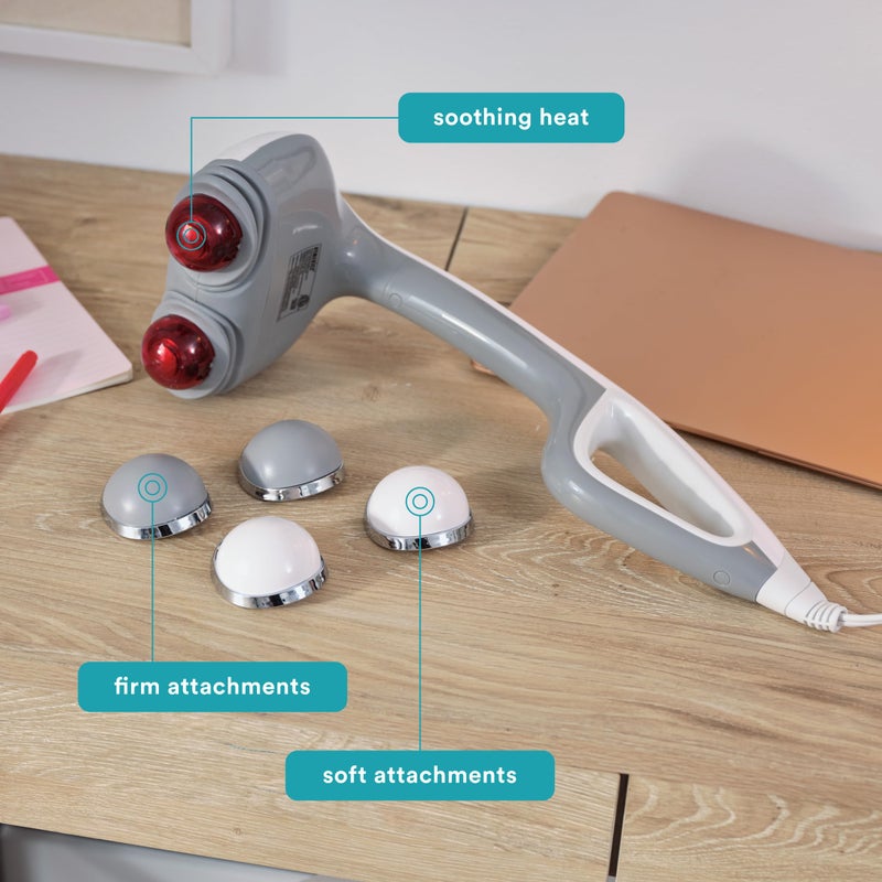 HoMedics مدلك الظهر هوميدكس - مدلك تلقائي بالحرارة للظهر والجسم والرقبة برؤوس دوارة مزدوجة، عقد قابلة للتبديل، للكتفين والساقين والقدمين، أبيض - Image 3