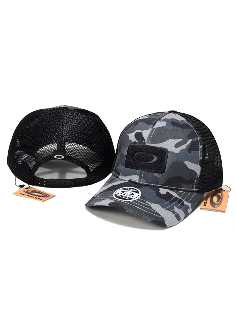 Oakley Camouflage Trucker Hat with Black Mesh Back and Brand Patch