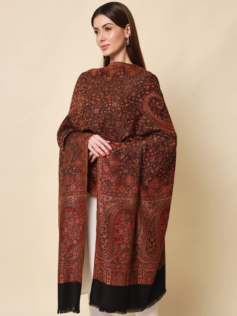 Pashmoda- Women's Faux Pashmina Jamawar Shawl, Wrap (SIZE: 40X80 Inches) (Black) - Image 5
