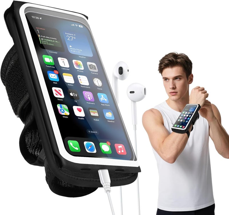 Guzack Running Phone Holder, 2 IN 1 Sweatproof Cycle Gym Sports Mobile Forearm Wrist Phone Armband Case for iPhone 16/15/14/13/11 Pro Samsung Phone Arm Strap Running Ridding Jogging Accessories - Image 1