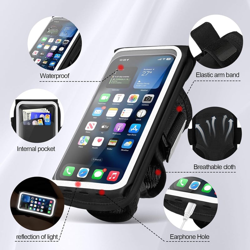 Guzack Running Phone Holder, 2 IN 1 Sweatproof Cycle Gym Sports Mobile Forearm Wrist Phone Armband Case for iPhone 16/15/14/13/11 Pro Samsung Phone Arm Strap Running Ridding Jogging Accessories - Image 3