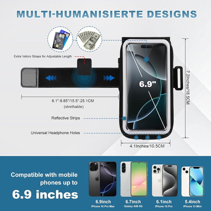Guzack Running Phone Holder, 2 IN 1 Sweatproof Cycle Gym Sports Mobile Forearm Wrist Phone Armband Case for iPhone 16/15/14/13/11 Pro Samsung Phone Arm Strap Running Ridding Jogging Accessories - Image 5