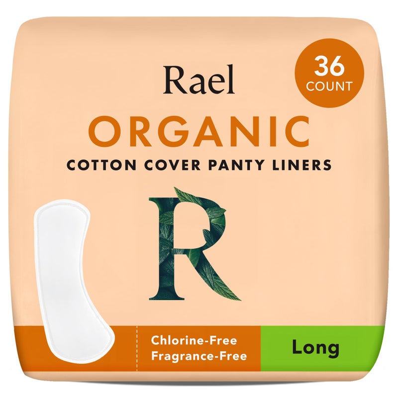 Rael Panty Liners for Women, Organic Cotton Cover - Long Pantiliners, Light Absorbency, Unscented, Chlorine Free (Long, 36 Count) - Image 1
